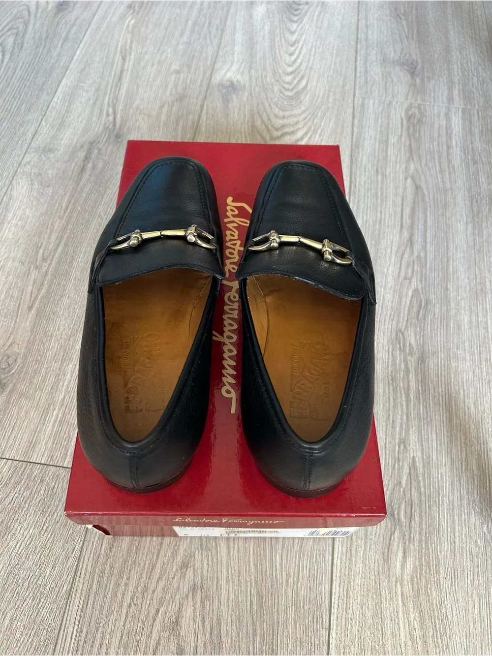 Salvatore Ferragamo Black Leather Bit Loafers with Gold Signature Hardware